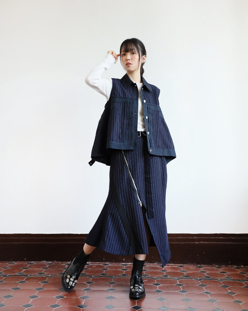 Asymmetric Pinstriped Skirt