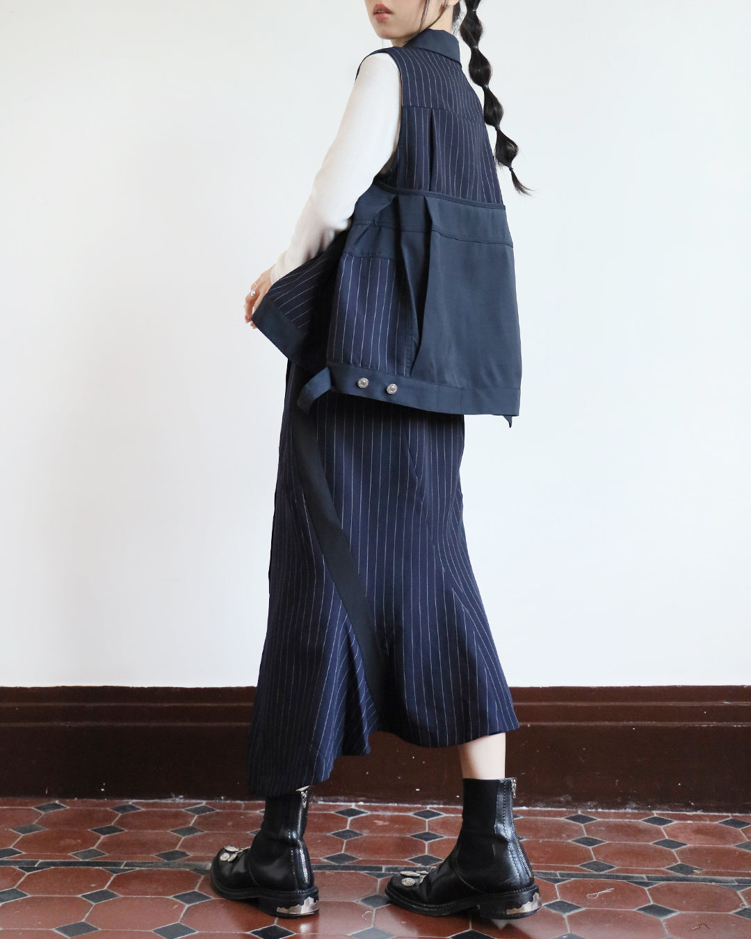 Asymmetric Pinstriped Skirt