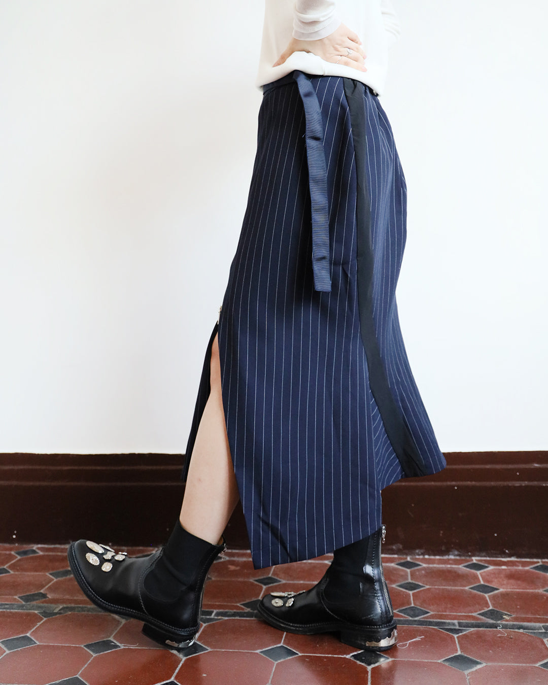 Asymmetric Pinstriped Skirt