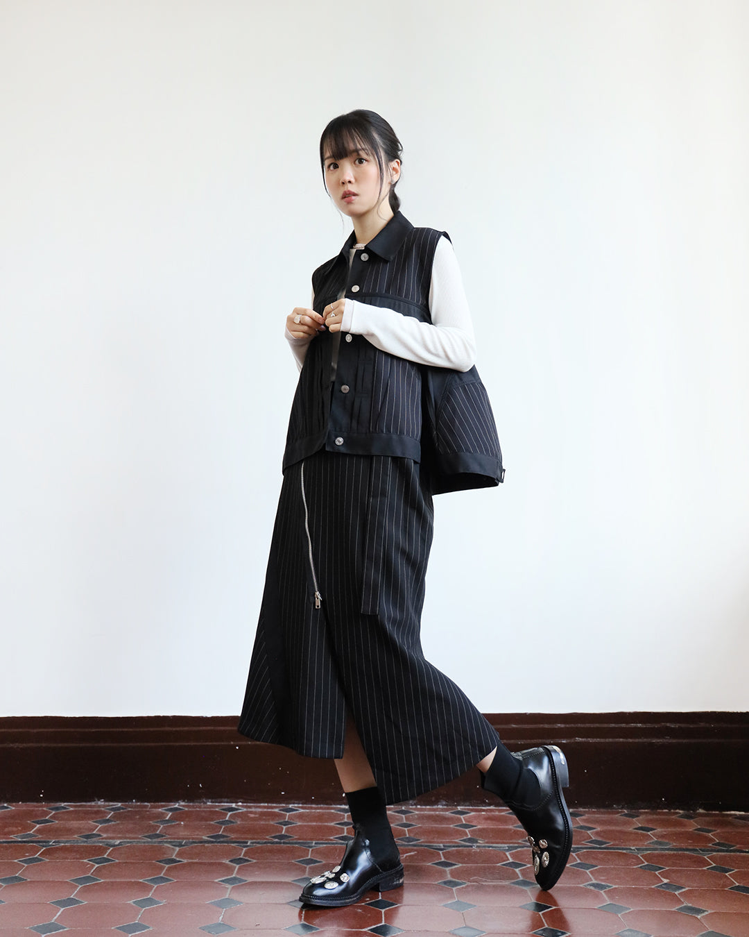 Asymmetric Pinstriped Skirt