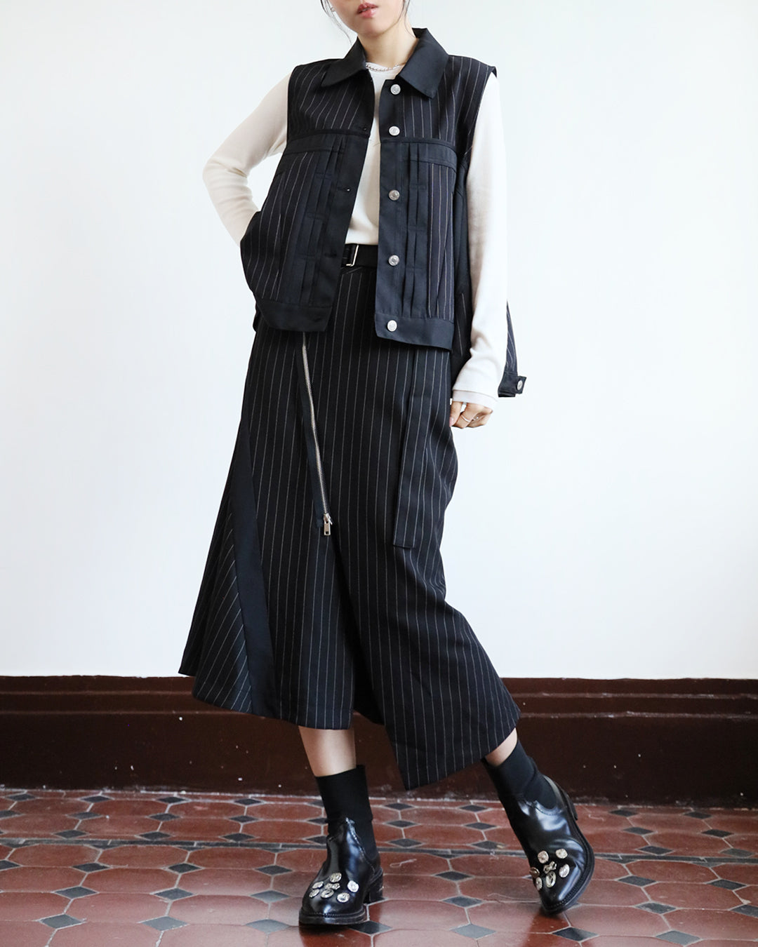 Asymmetric Pinstriped Skirt