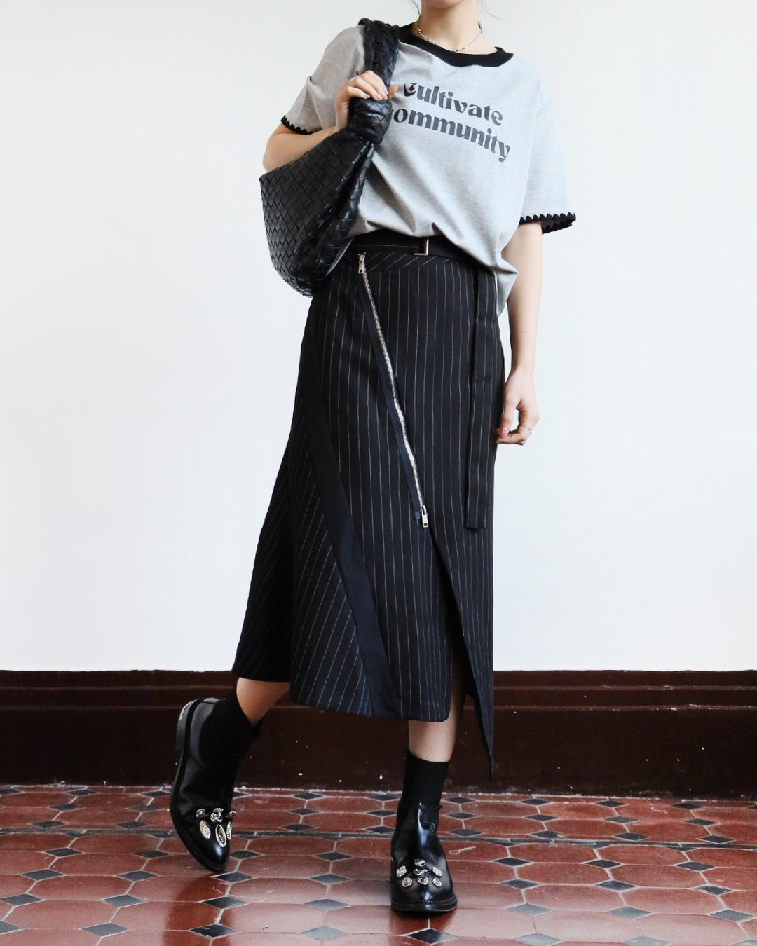 Asymmetric Pinstriped Skirt