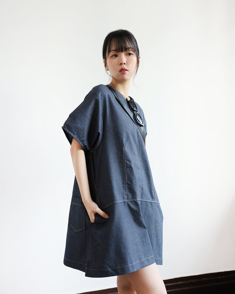 Cut Out Back Denim Dress (2 colors)