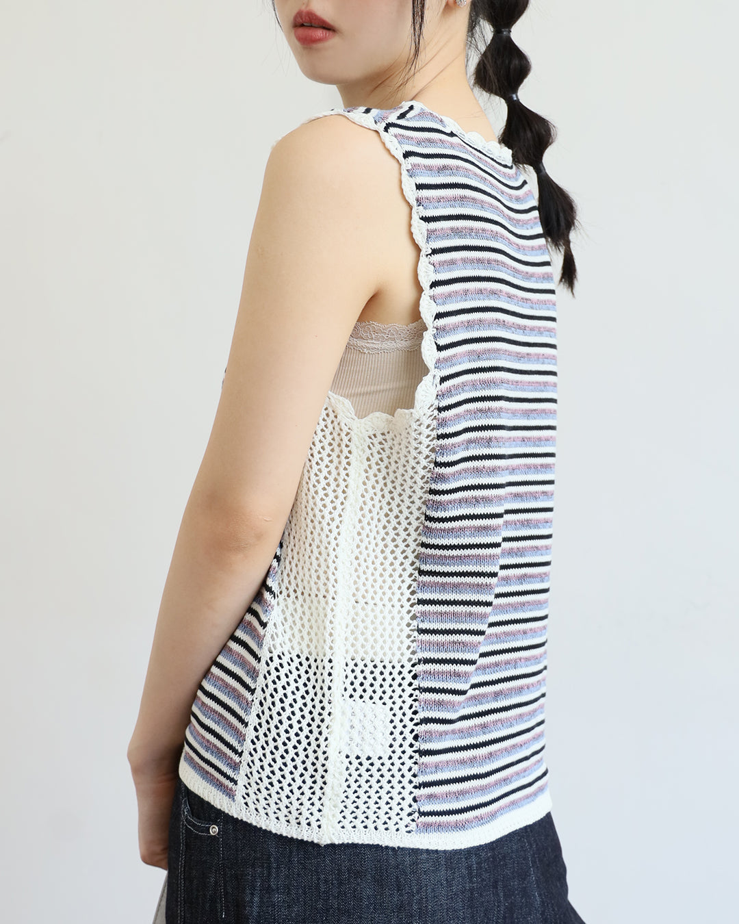 Mix Fabric Striped Vest (2 color)
