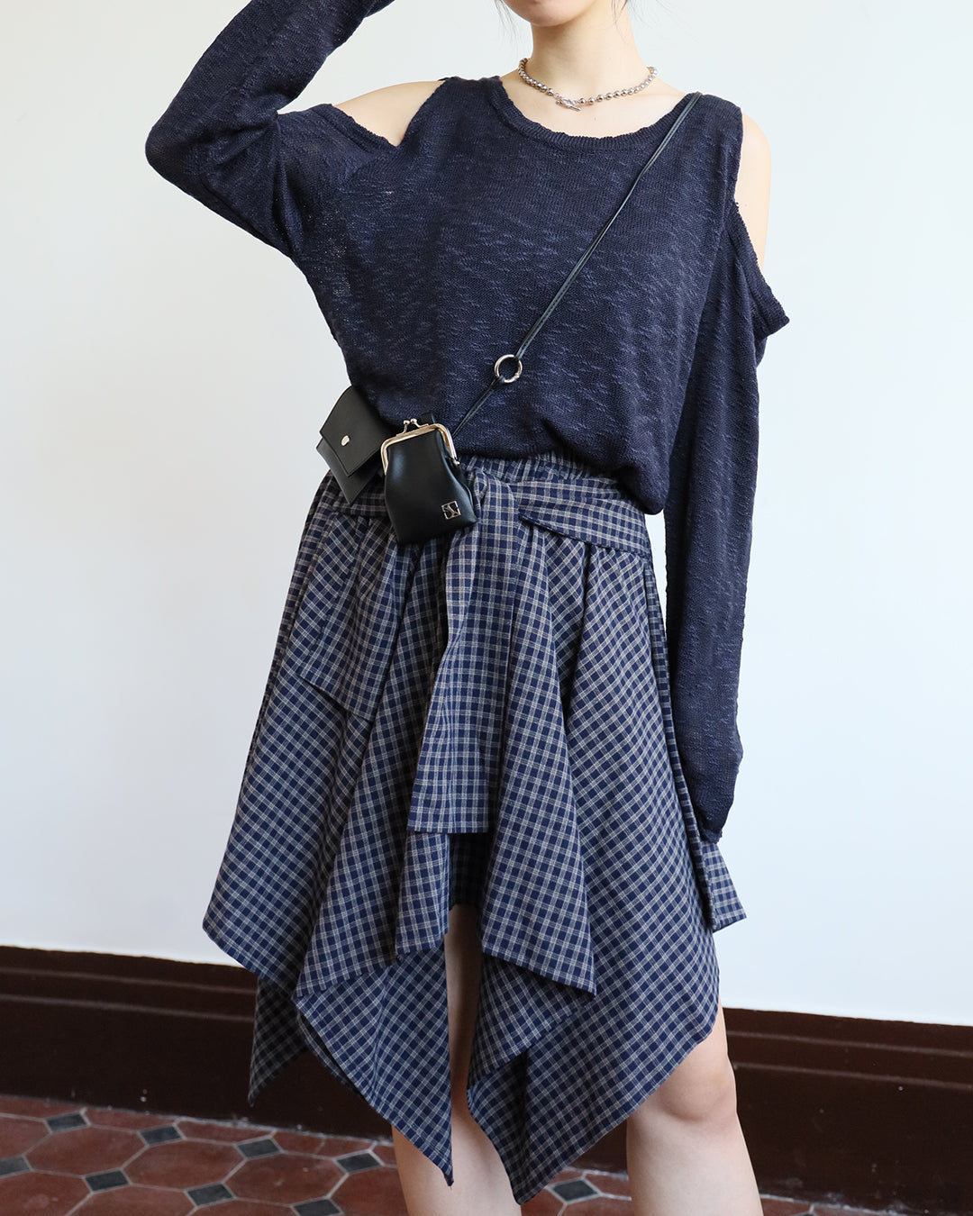 Tie Waist Checker Skirt (2 color)