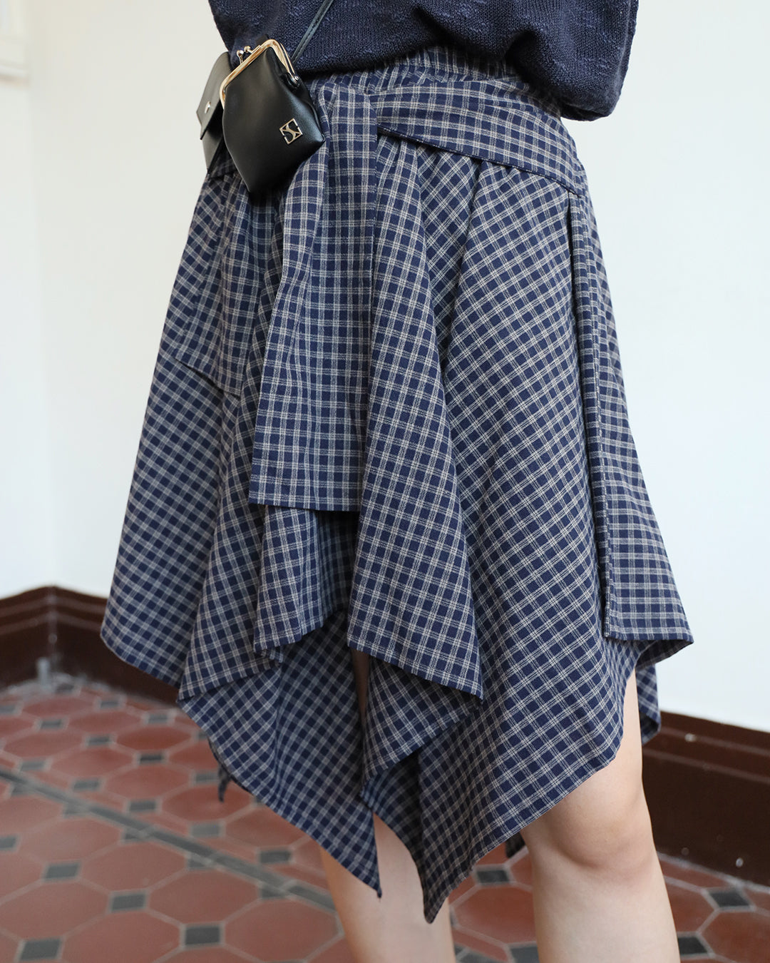 Tie Waist Checker Skirt (2 color)