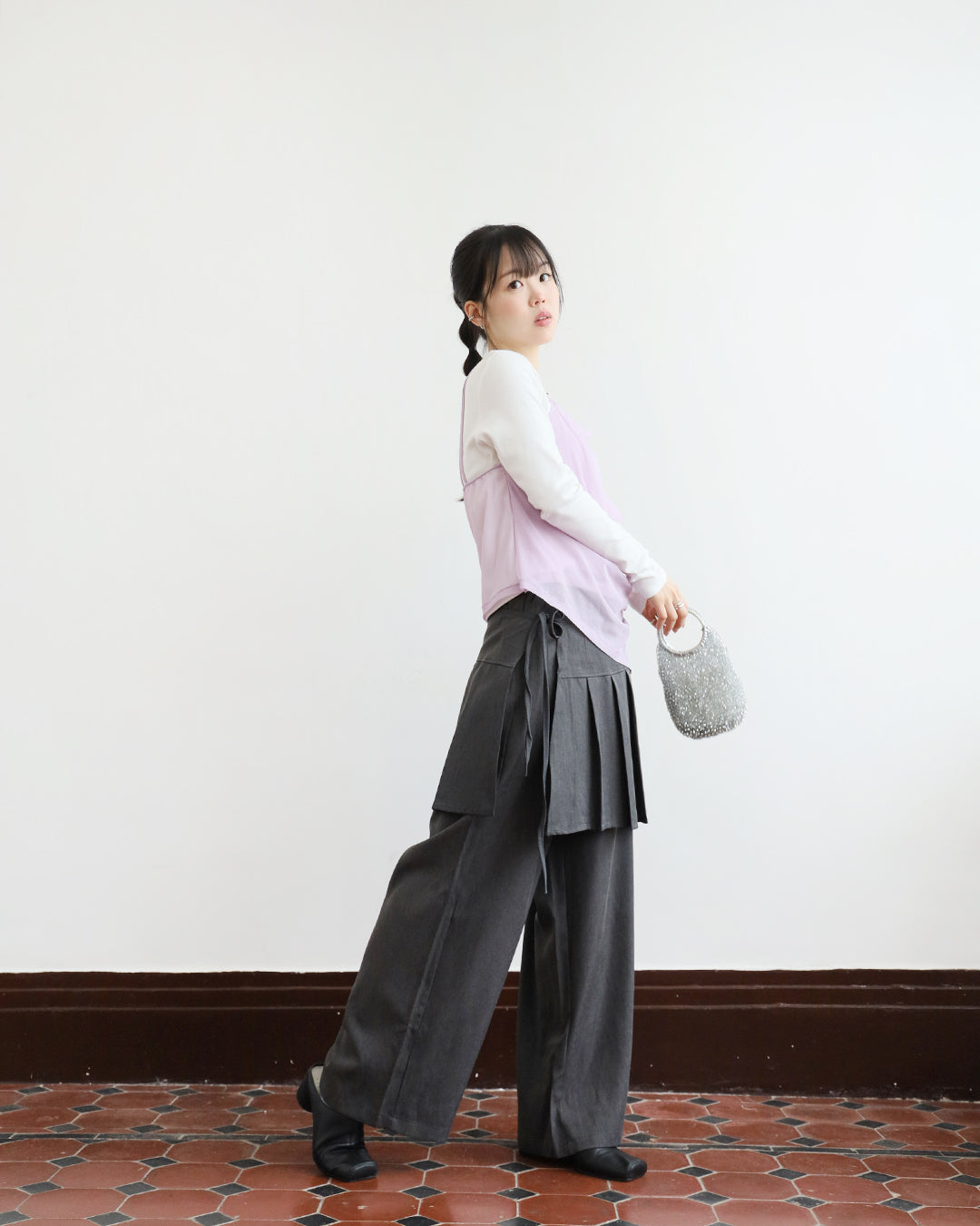 Loose Fit Pants w/ Pleated Layer (2 colors)