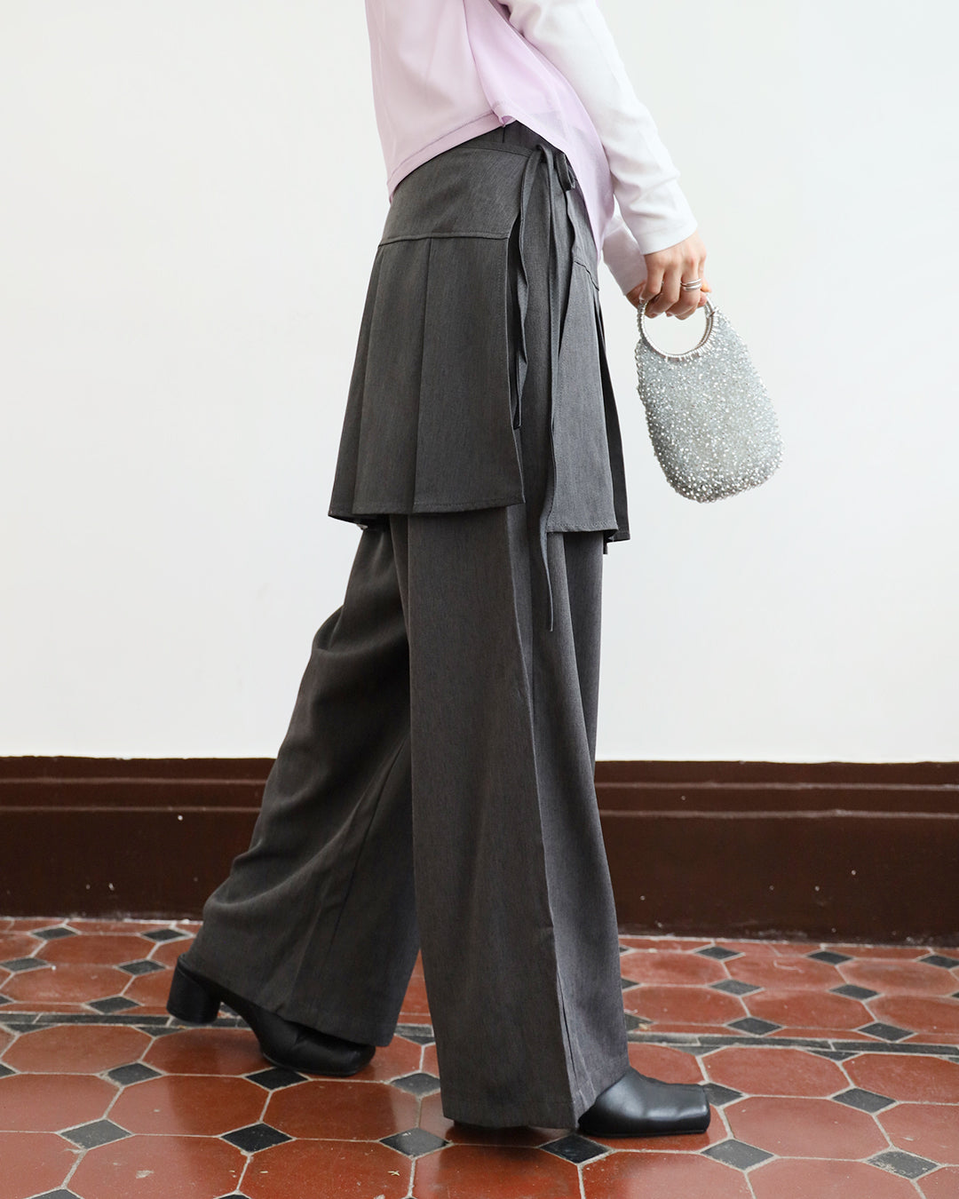 Loose Fit Pants w/ Pleated Layer (2 colors)