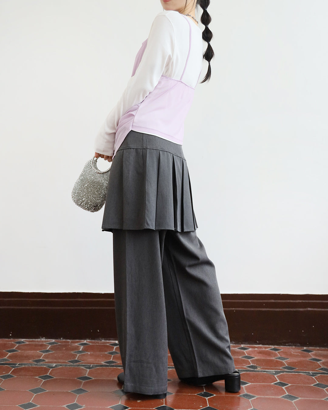 Loose Fit Pants w/ Pleated Layer (2 colors)