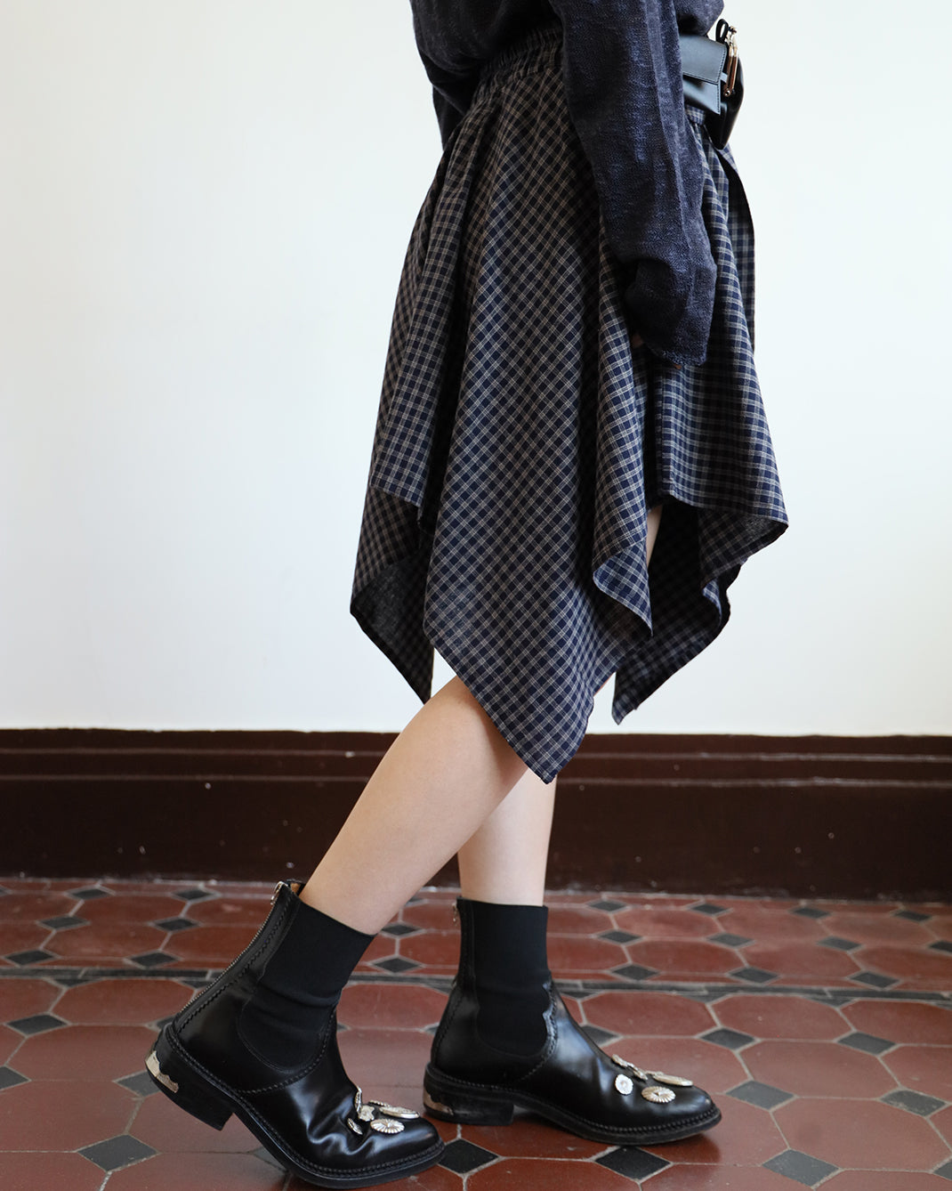 Tie Waist Checker Skirt (2 color)