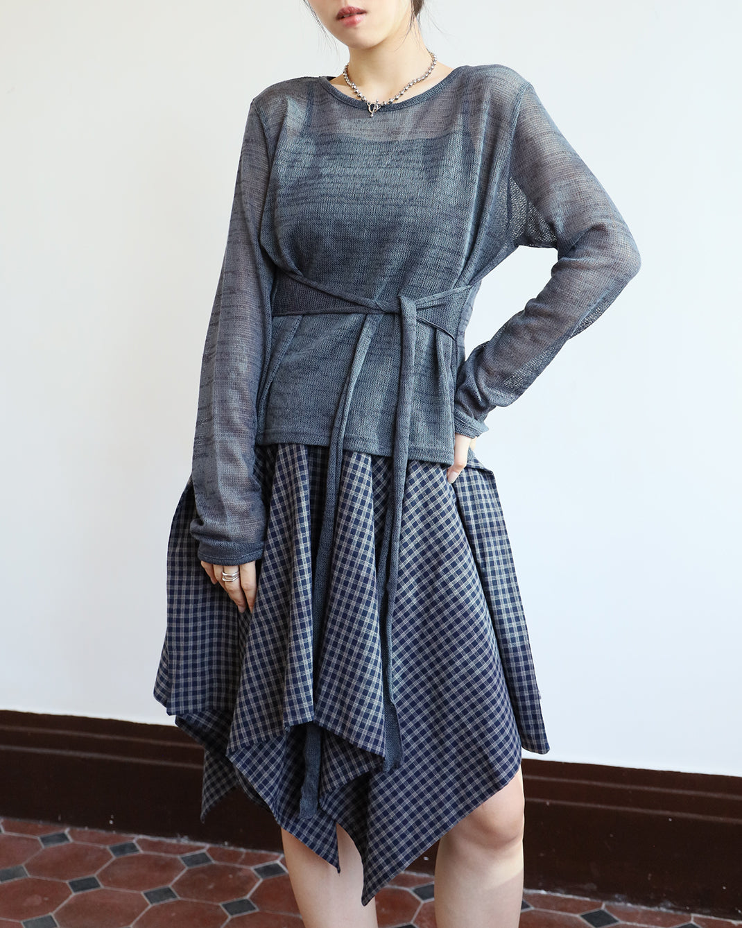 Tie Waist Checker Skirt (2 color)