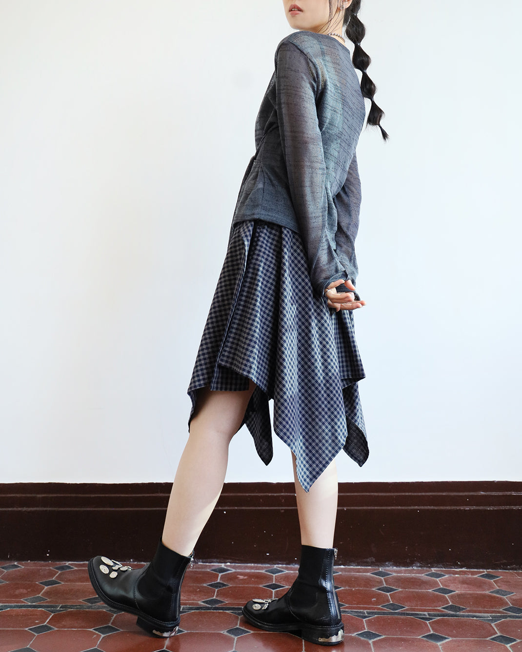 Tie Waist Checker Skirt (2 color)