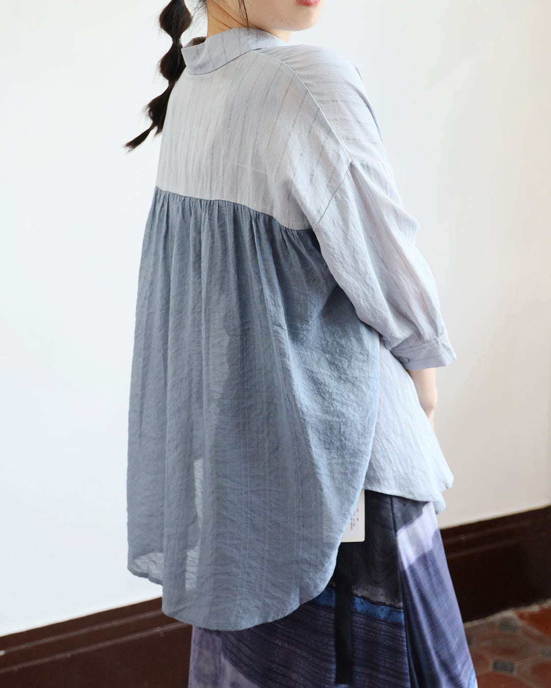 Mix Fabric Pinstriped Shirt