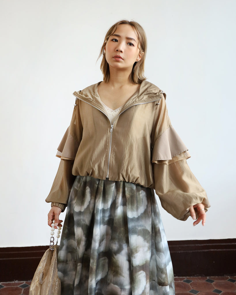 Ruffle Sleeve Hooded Jacket