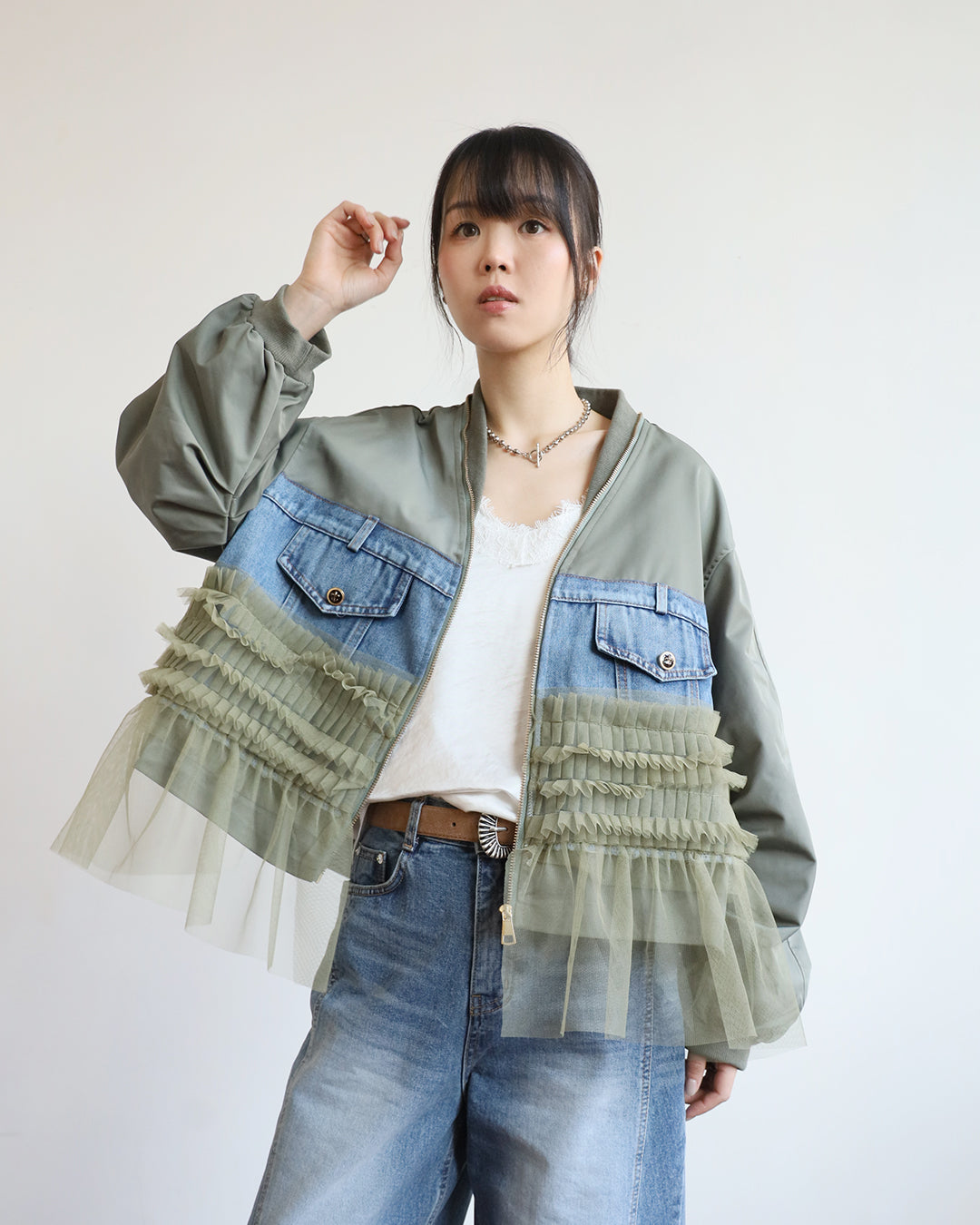 Mesh Layer Bomber Jacket