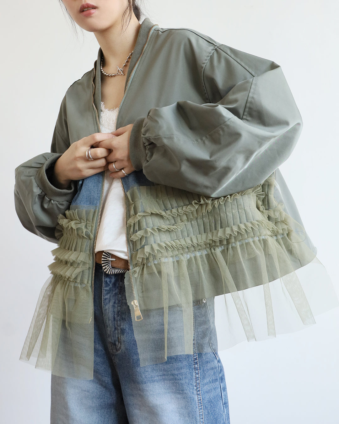 Mesh Layer Bomber Jacket