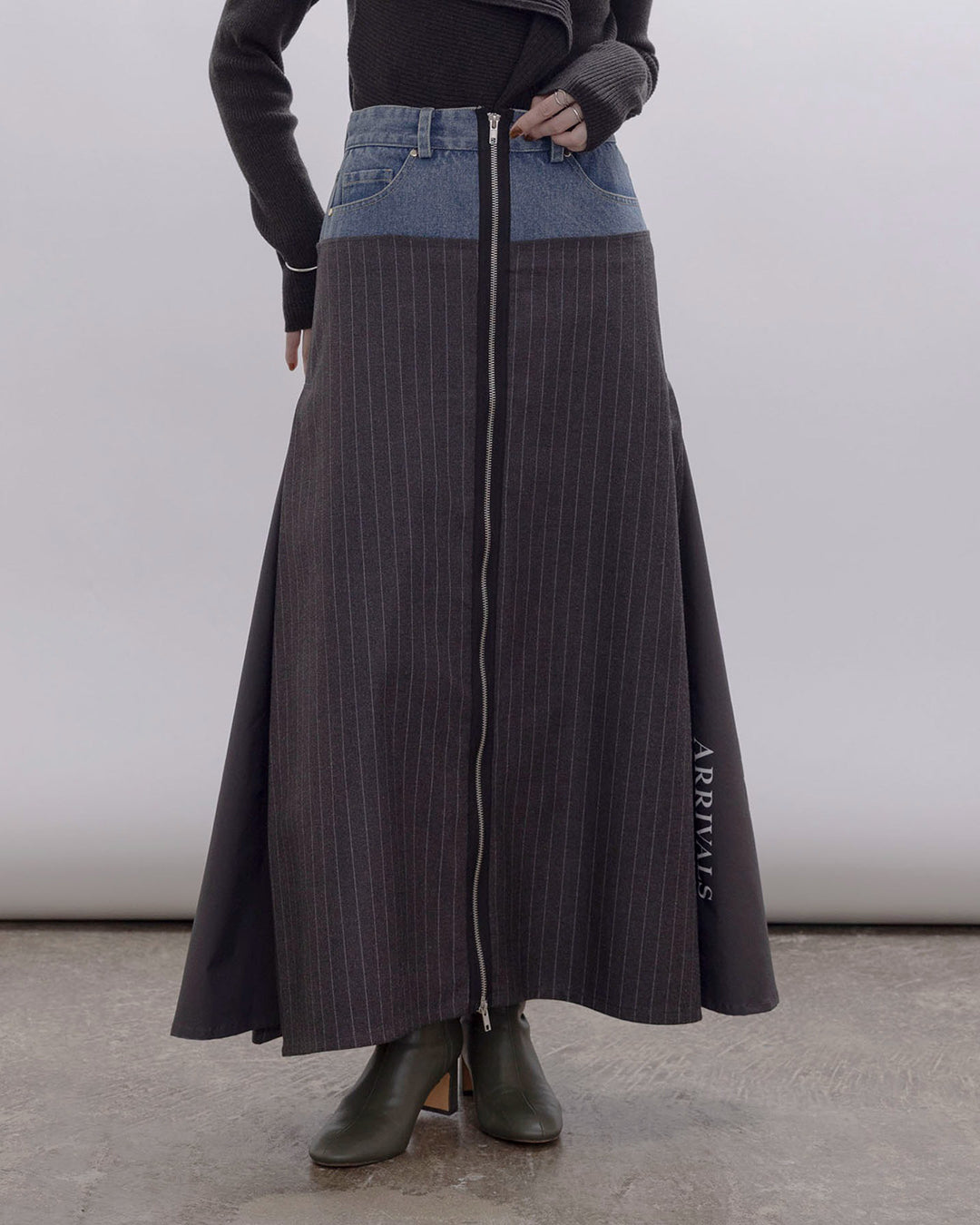 Japan Brand - Denim X Pinstriped Maxi Skirt