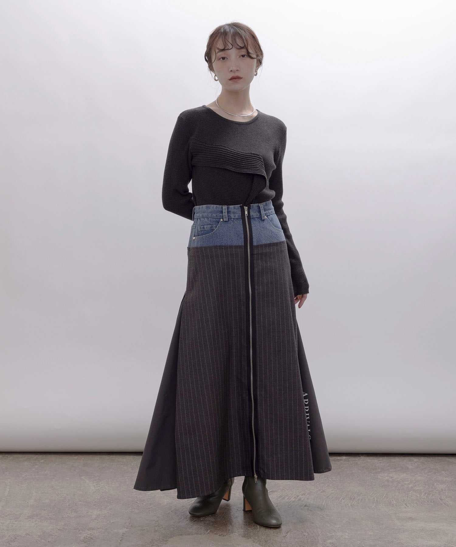 Japan Brand - Denim X Pinstriped Maxi Skirt