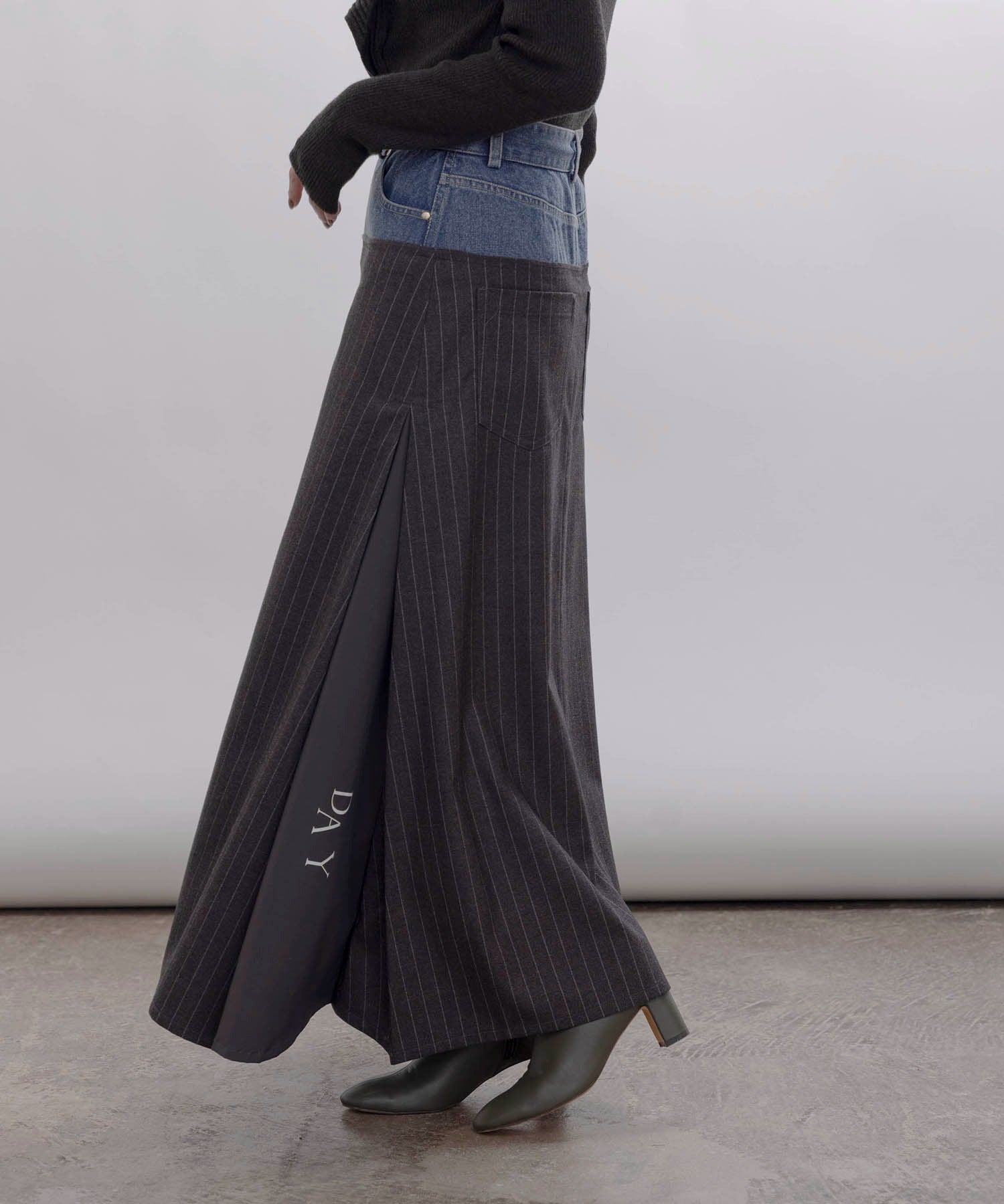 Japan Brand - Denim X Pinstriped Maxi Skirt