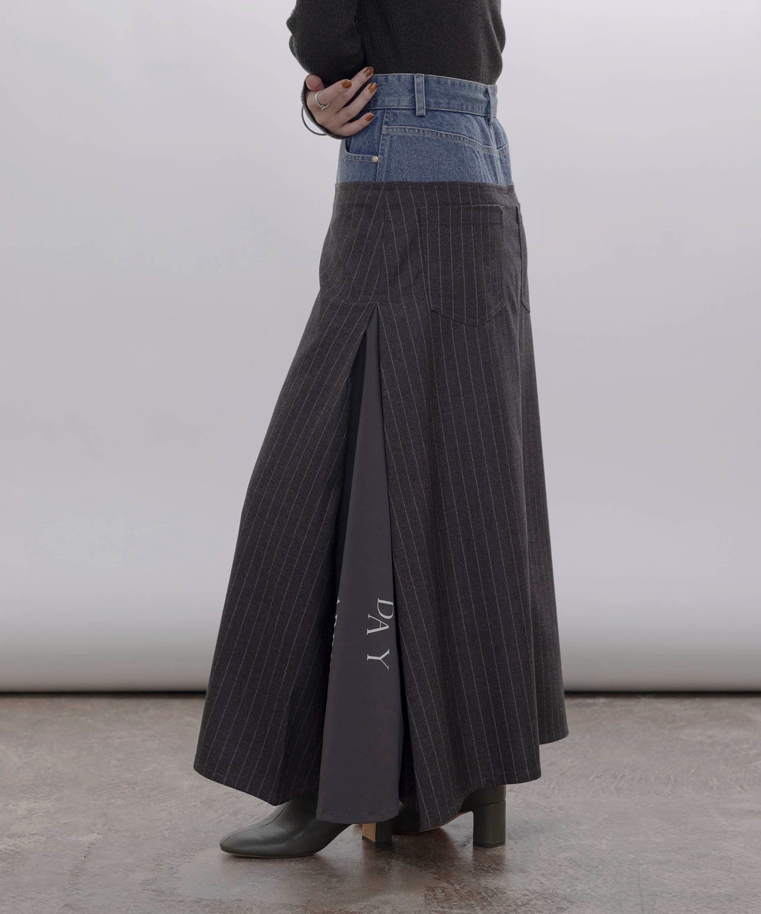 Japan Brand - Denim X Pinstriped Maxi Skirt