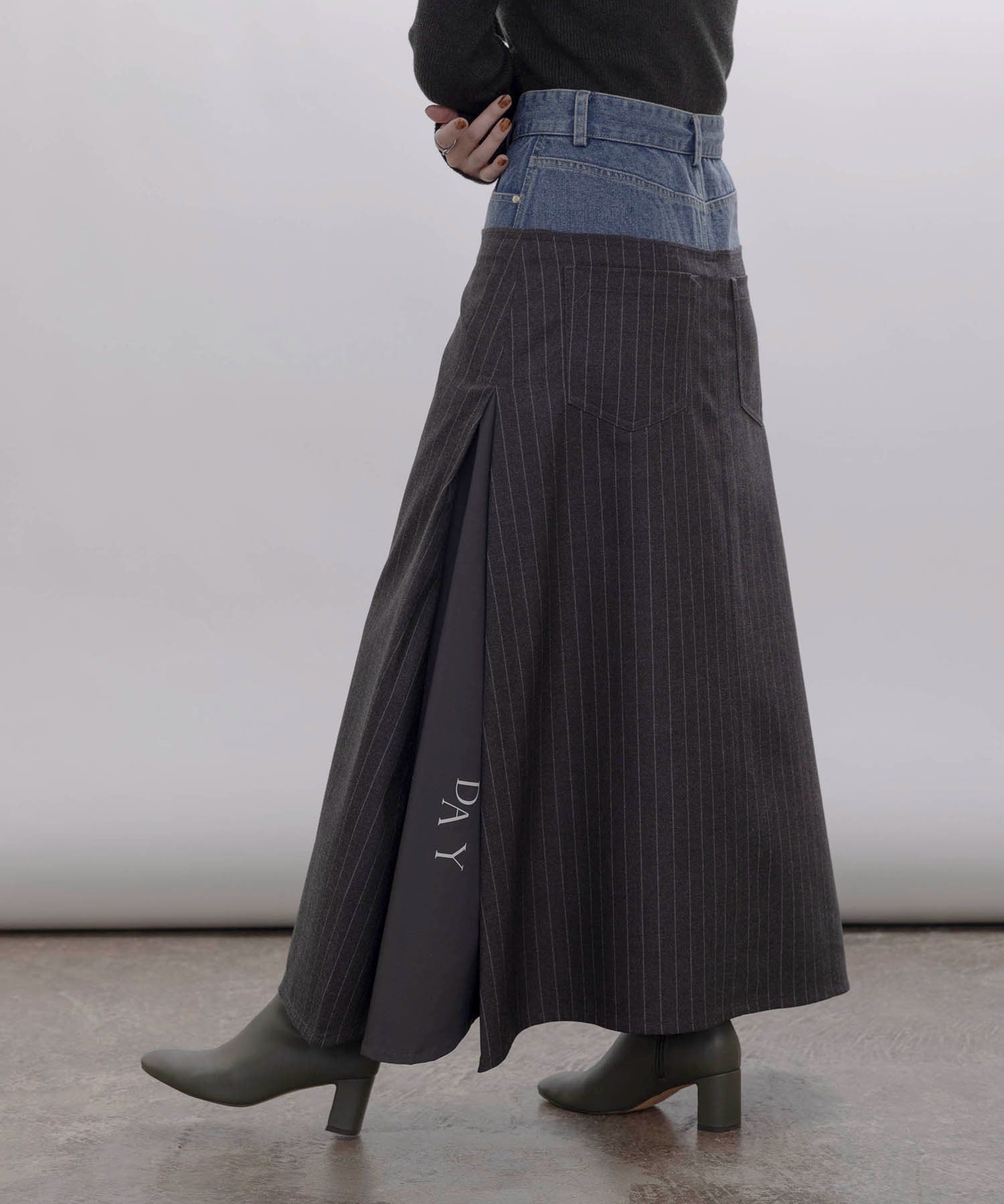 Japan Brand - Denim X Pinstriped Maxi Skirt