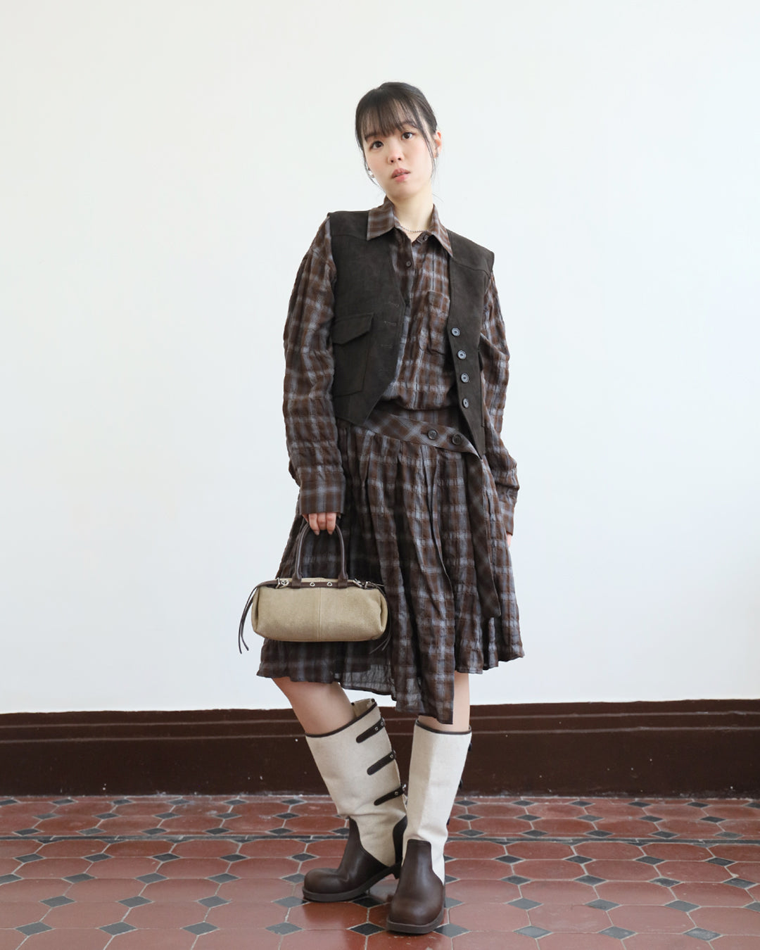 Crinkle Fabric Plaid Shirt