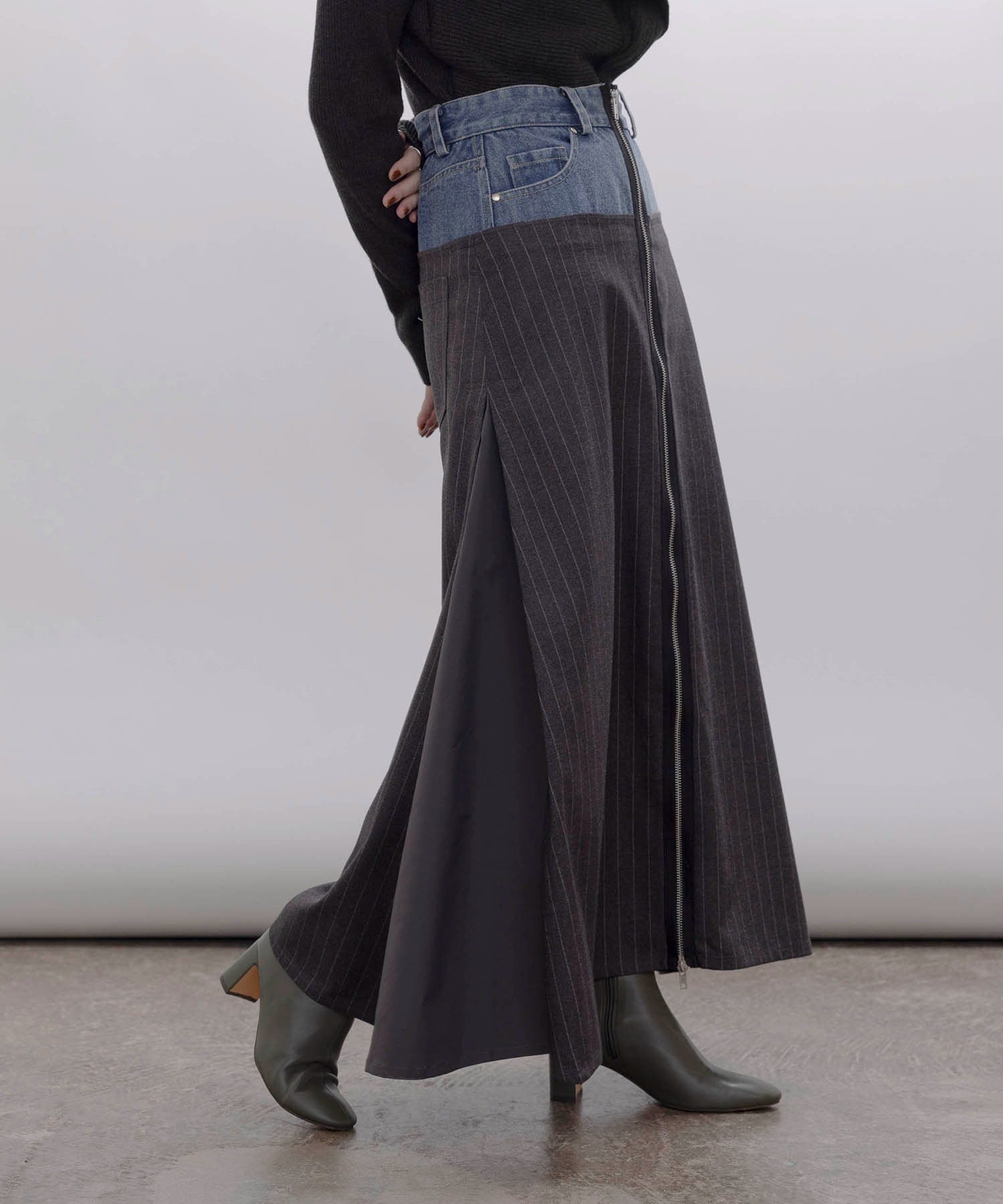 Japan Brand - Denim X Pinstriped Maxi Skirt