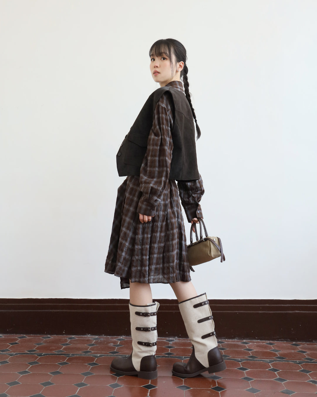 Crinkle Fabric Plaid Shirt