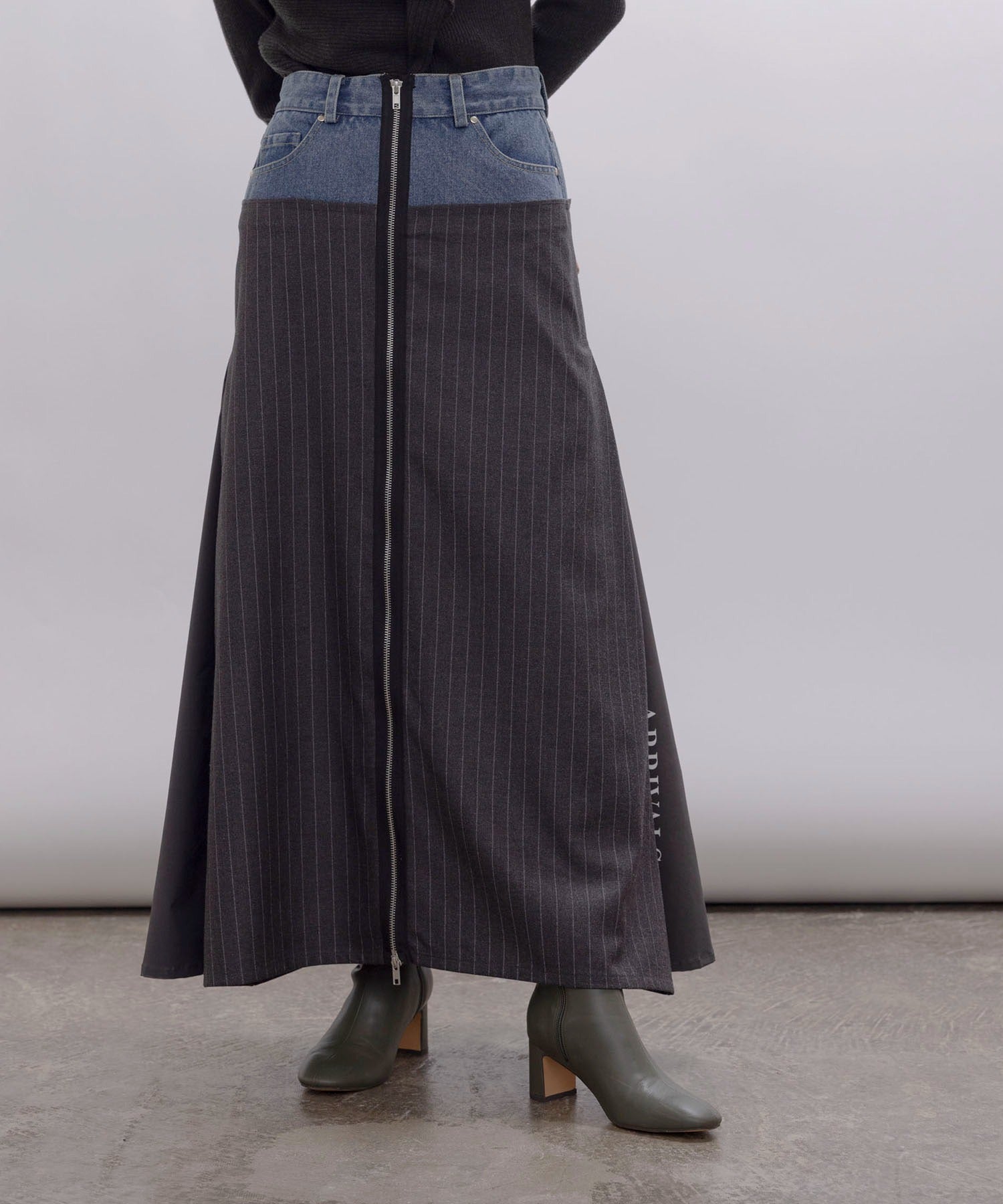 Japan Brand - Denim X Pinstriped Maxi Skirt
