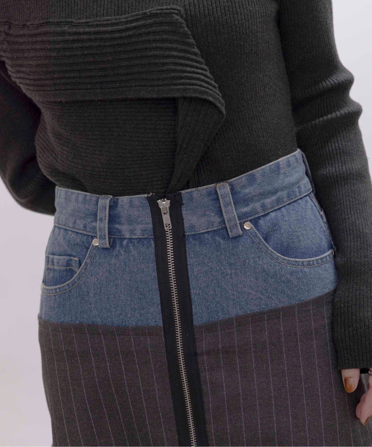 Japan Brand - Denim X Pinstriped Maxi Skirt