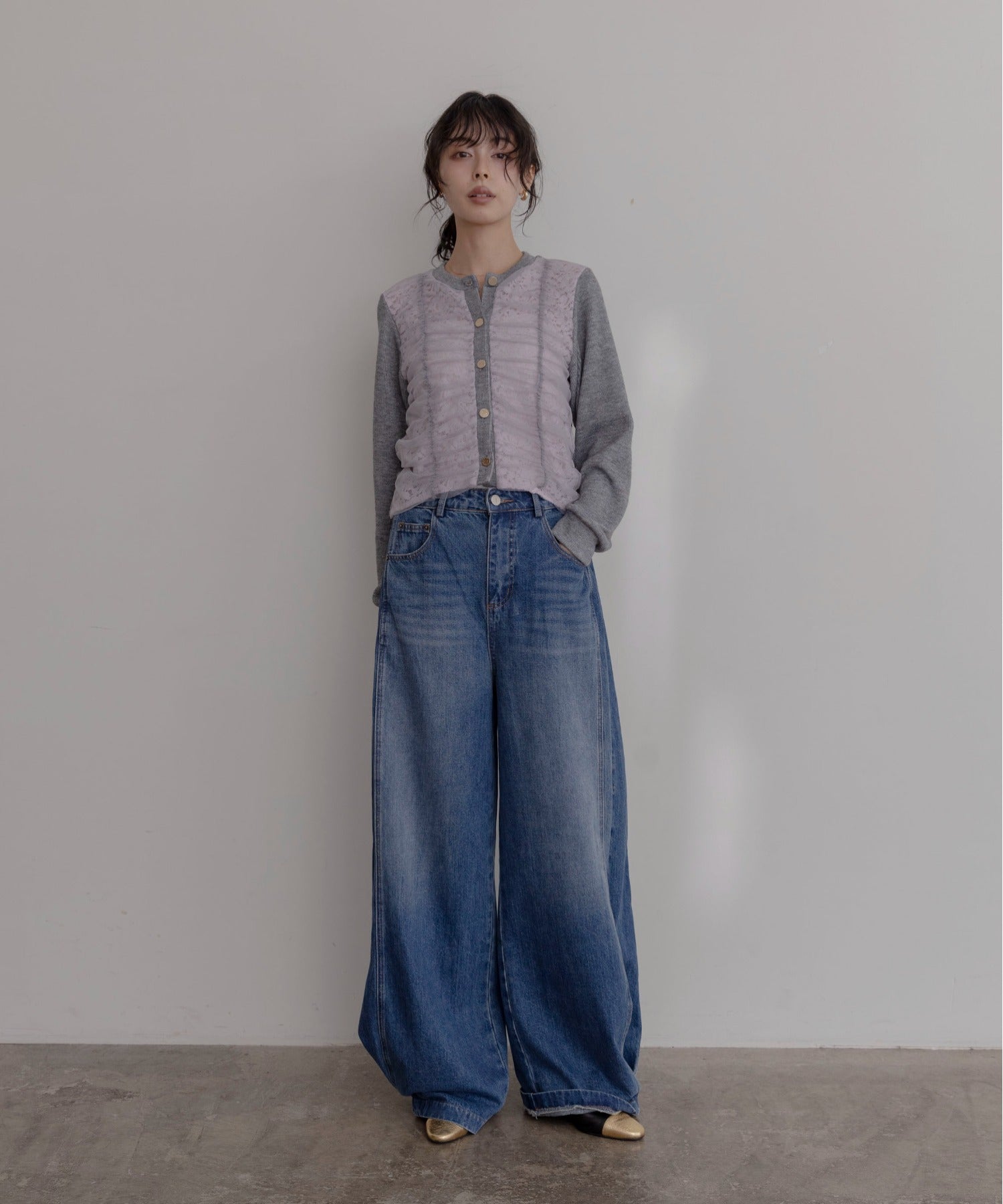 Japan Brand - Mesh Ruched Cardigan