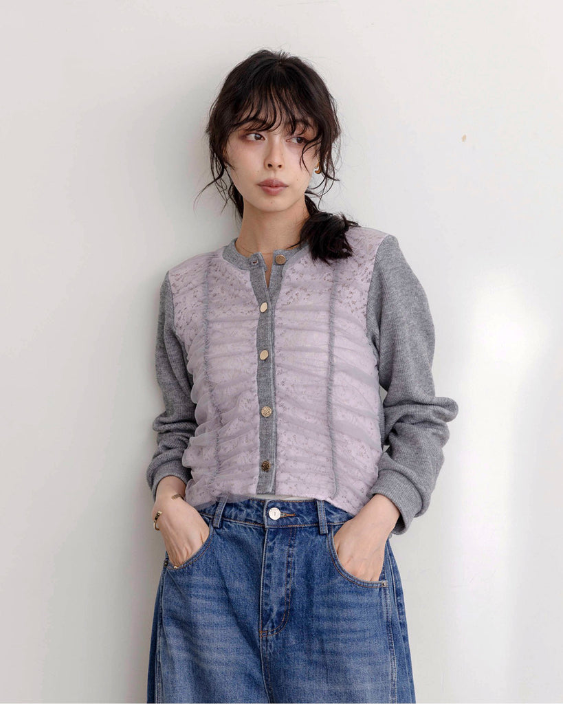 Japan Brand - Mesh Ruched Cardigan