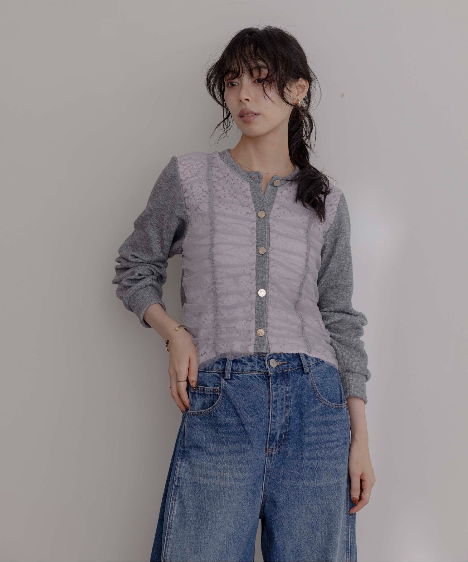 Japan Brand - Mesh Ruched Cardigan