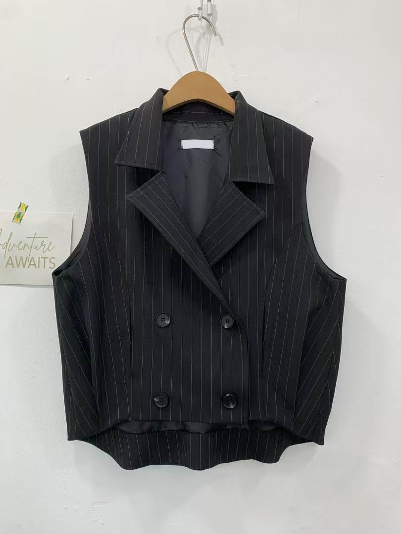 Ballon Hem Pinstripe Trench Vest (2 color)