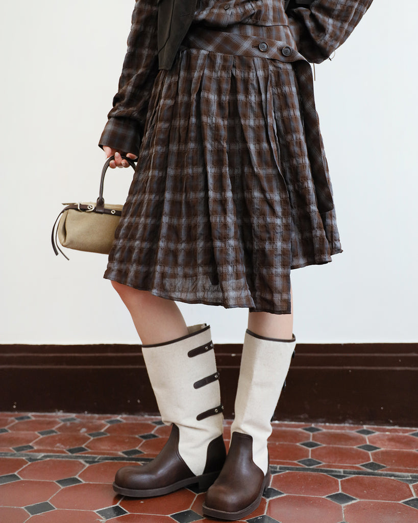 Crinkle Fabric Plaid Skirt