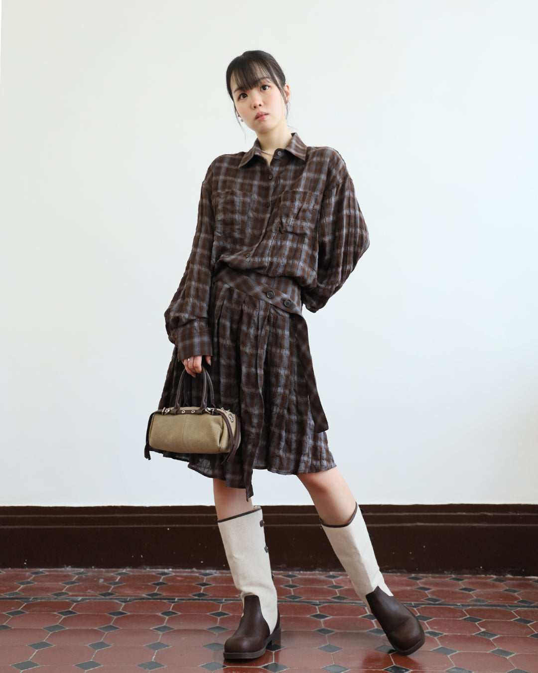 Crinkle Fabric Plaid Shirt