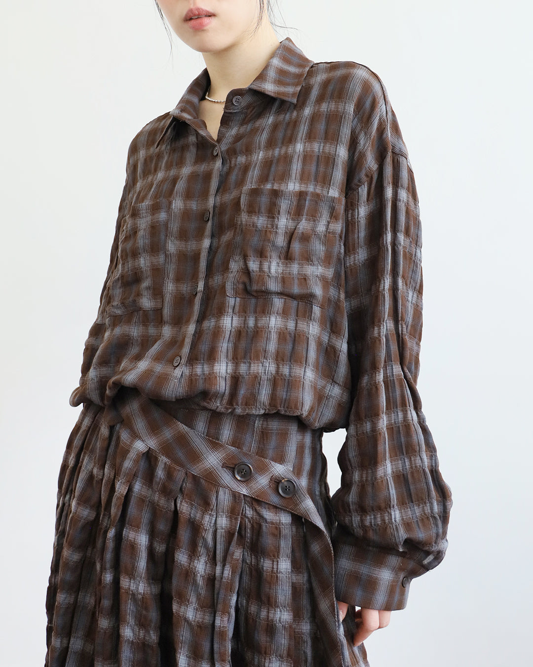 Crinkle Fabric Plaid Shirt