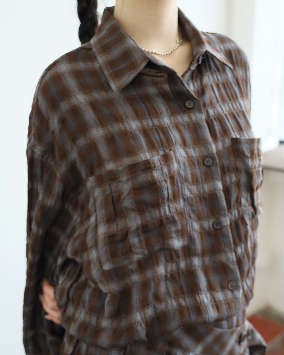 Crinkle Fabric Plaid Shirt