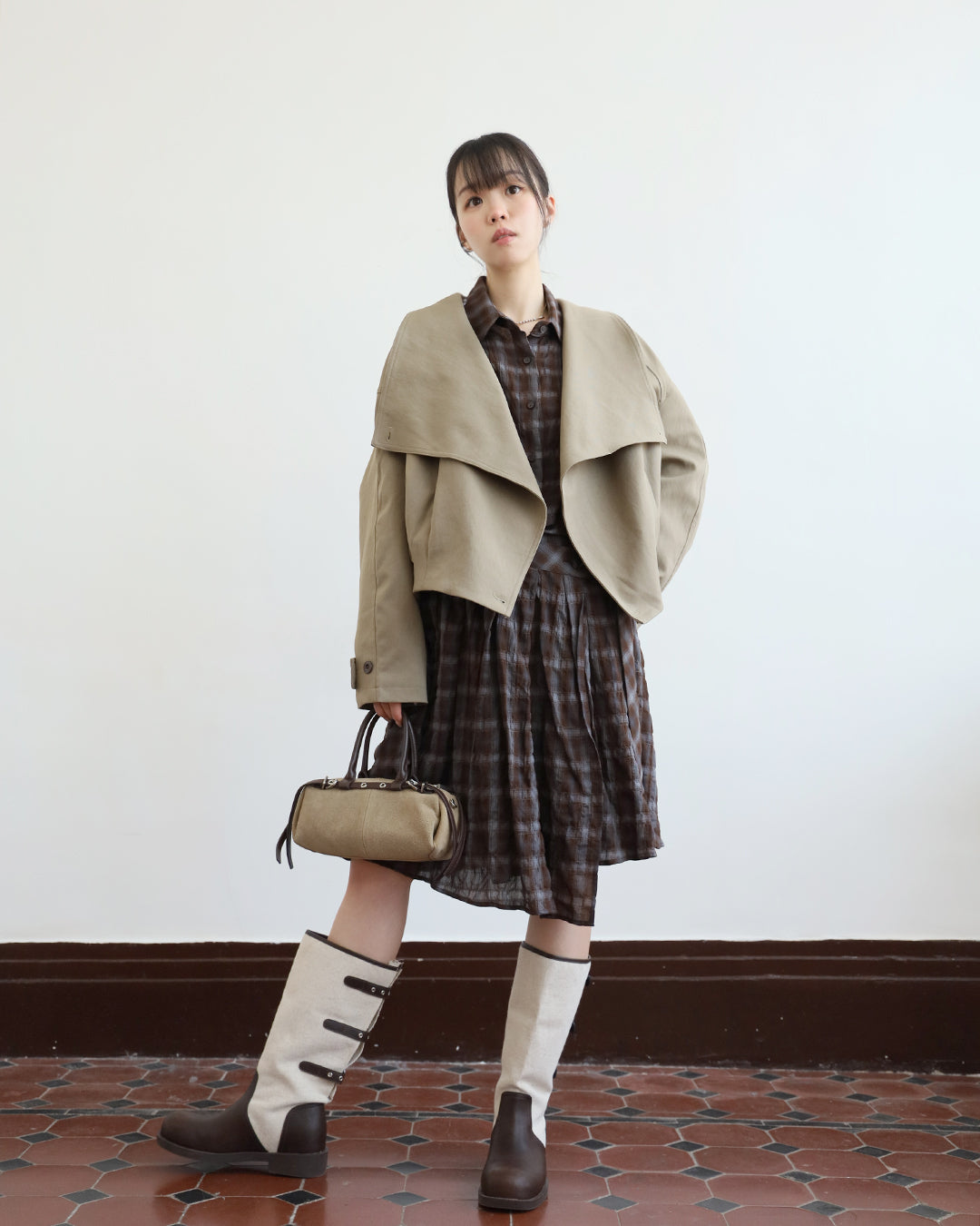 Crinkle Fabric Plaid Skirt