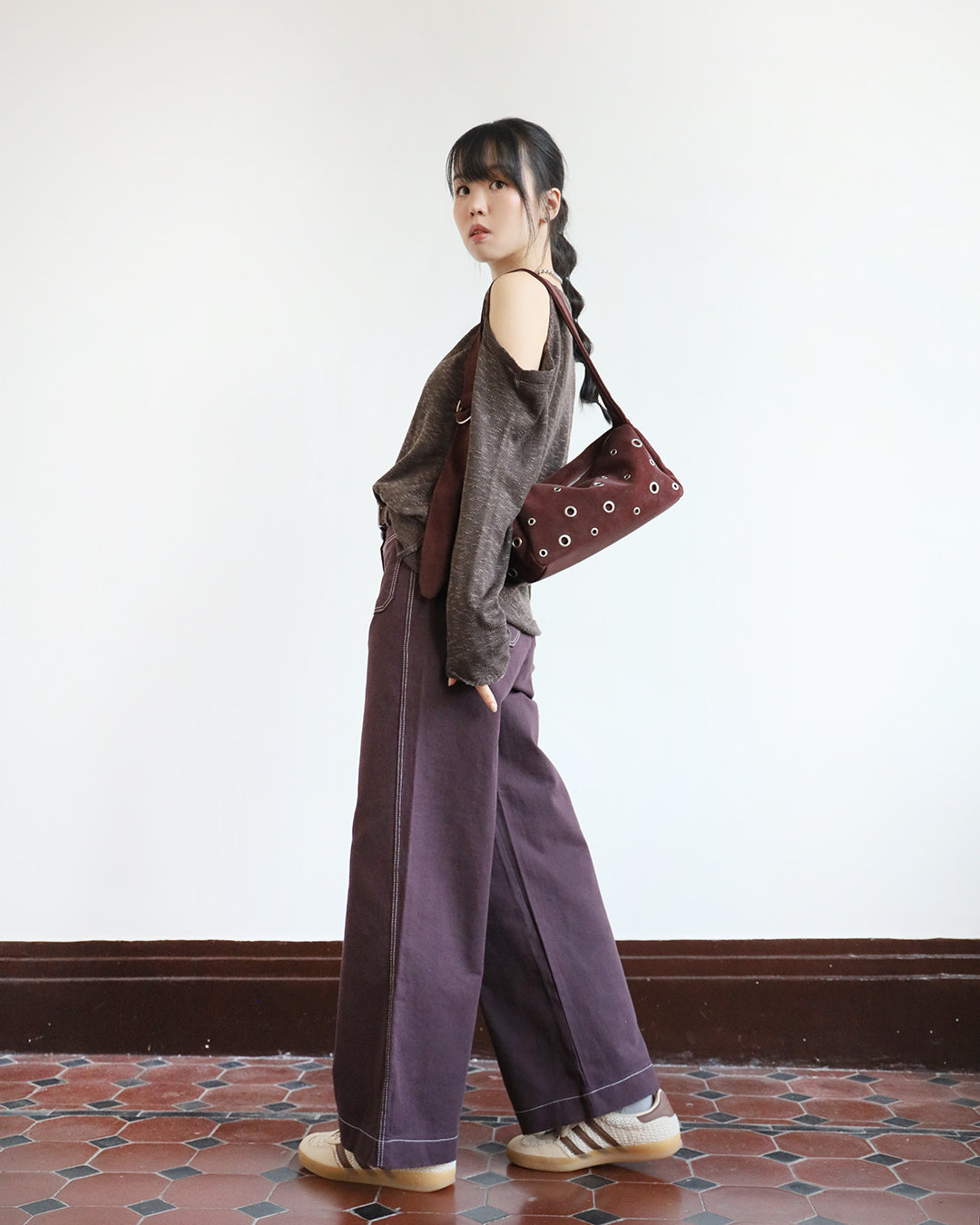 Faux Suede Eyelet Bag (3 color)