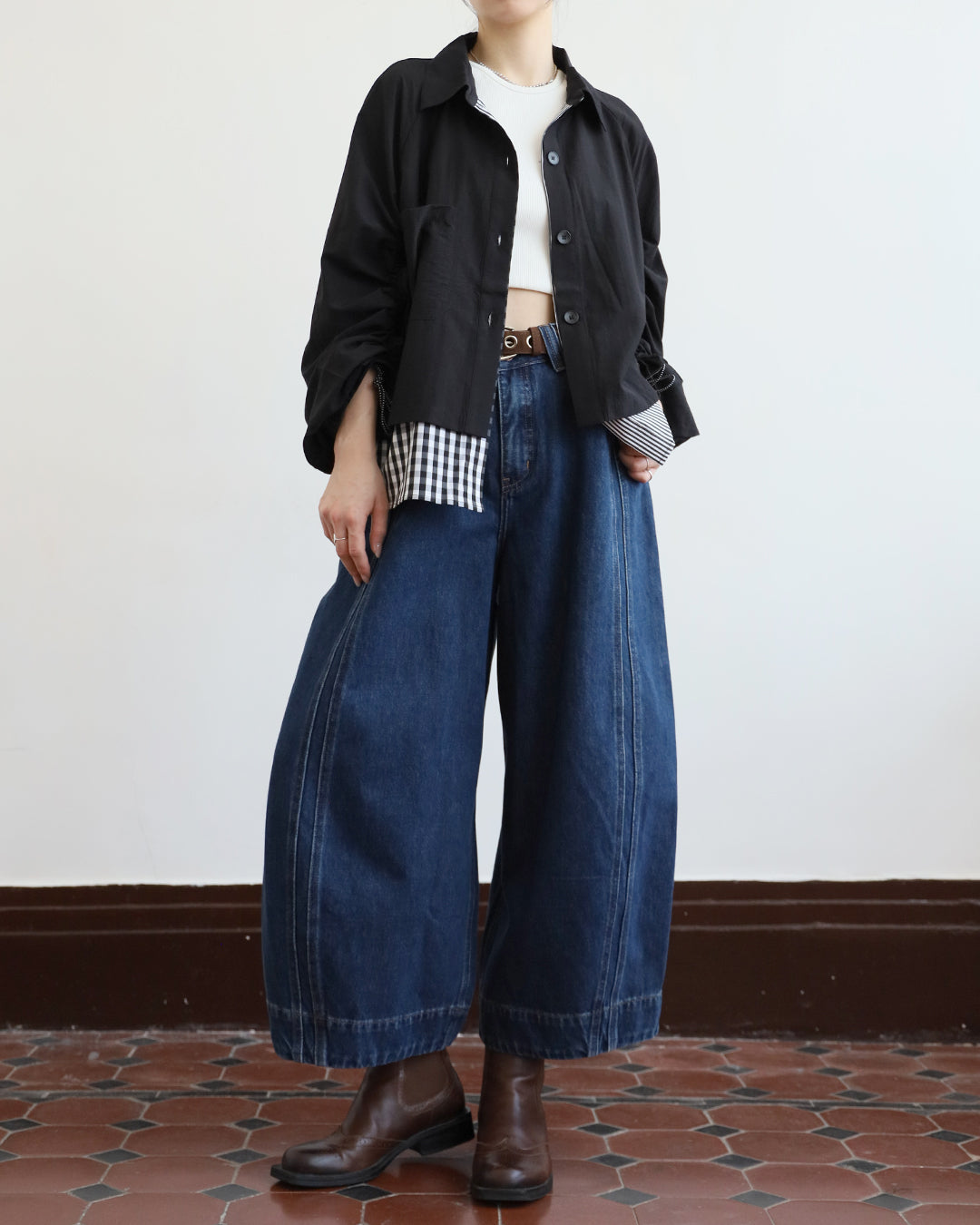 Checker x Pinstripe Layered Top