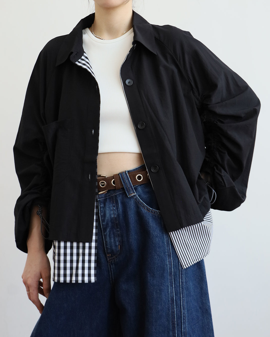 Checker x Pinstripe Layered Top