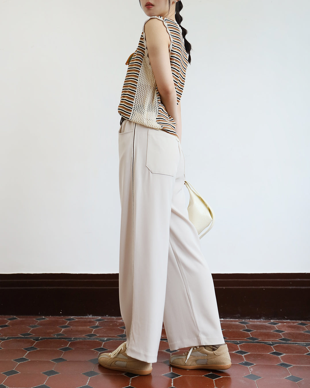 Mix Fabric Striped Vest (2 color)