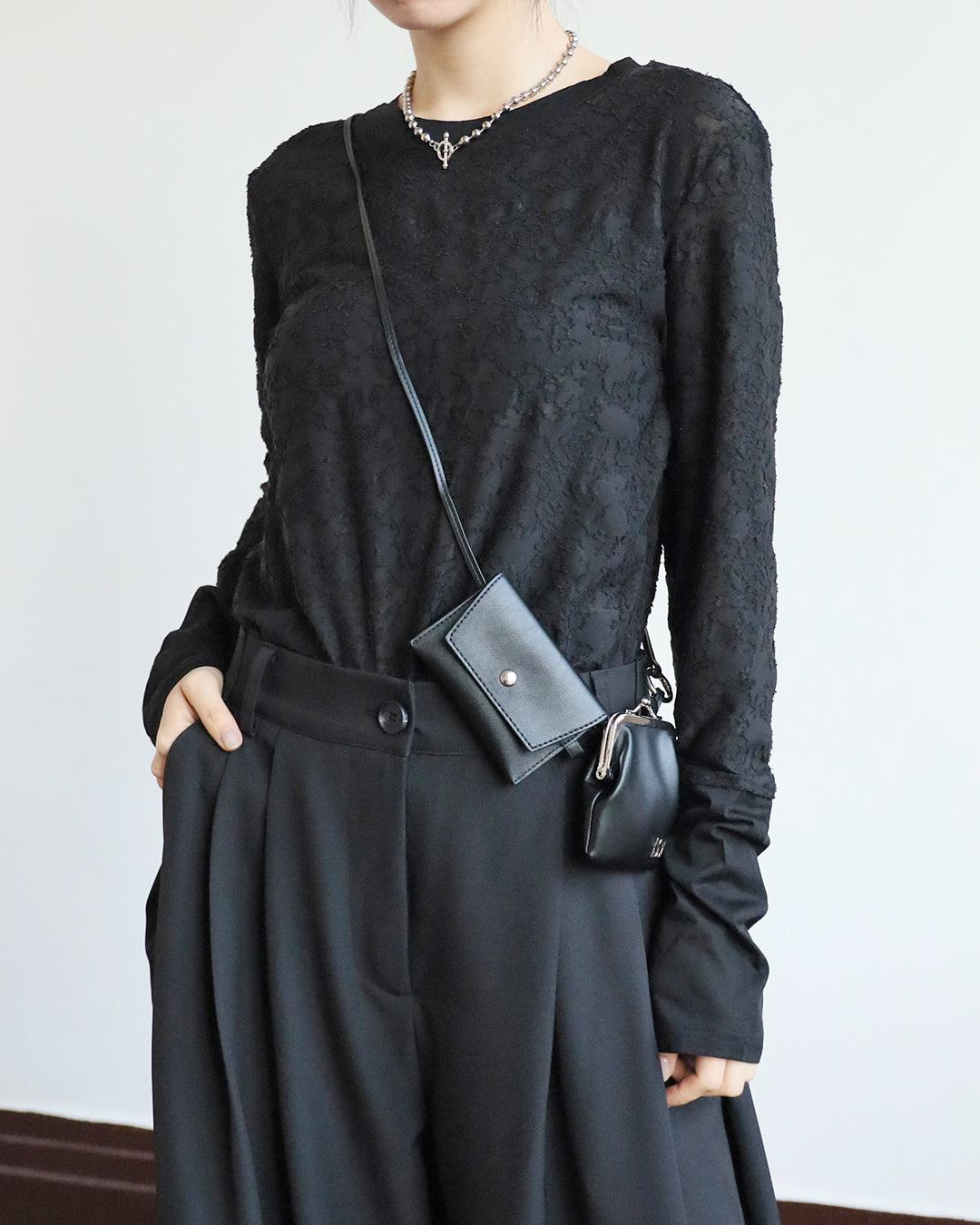 Texture Fabric Mesh Cuff Top