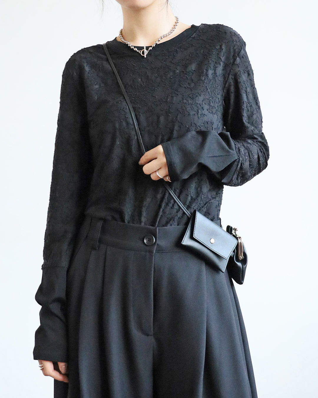 Texture Fabric Mesh Cuff Top