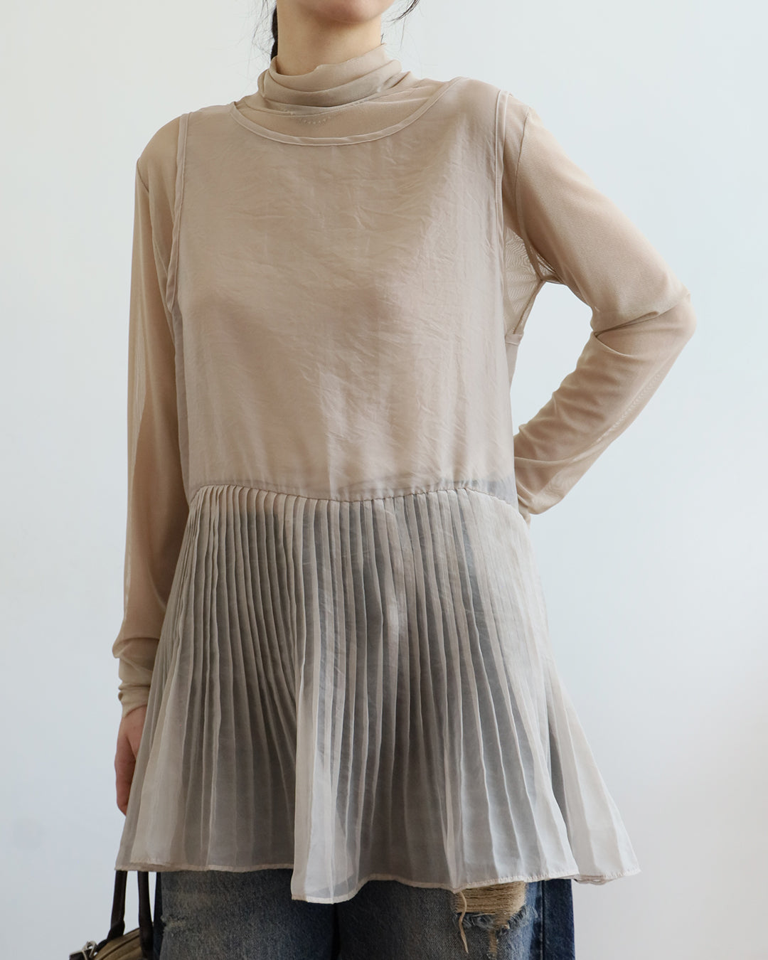 Sheer Pleated Hem Vest (3 Colors)