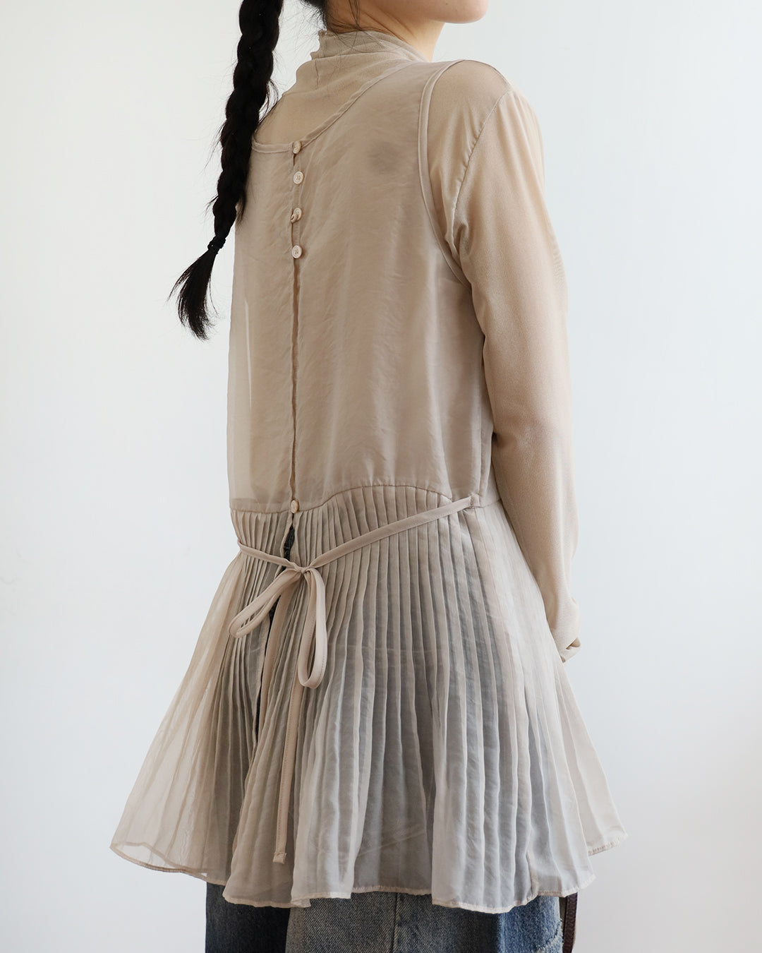 Sheer Pleated Hem Vest (3 Colors)