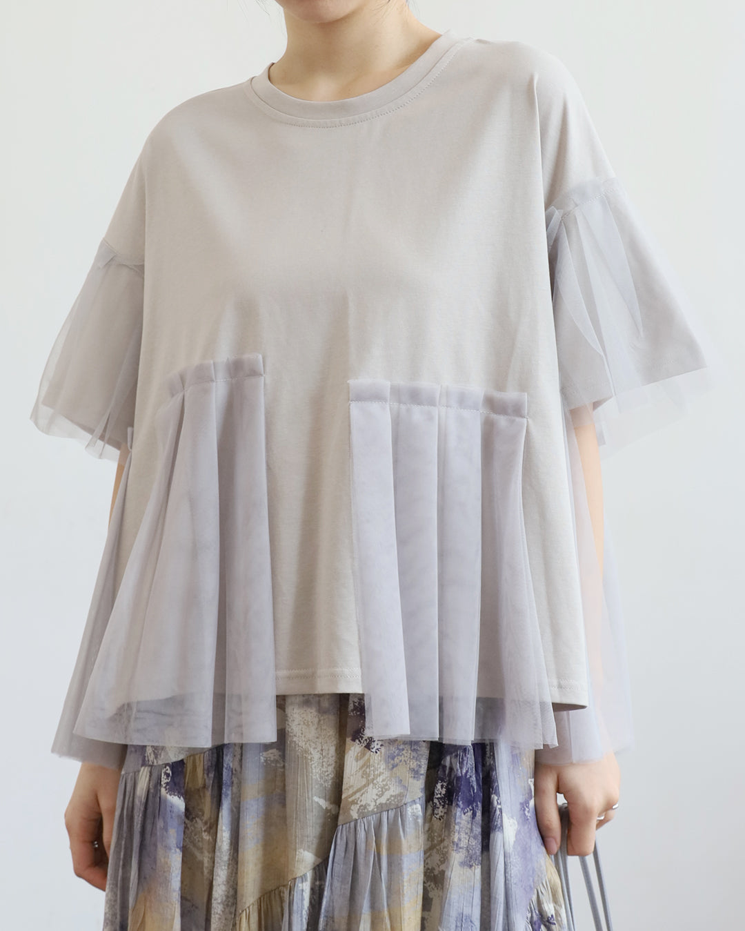 Mesh Pleated Hem Tee (3 color)