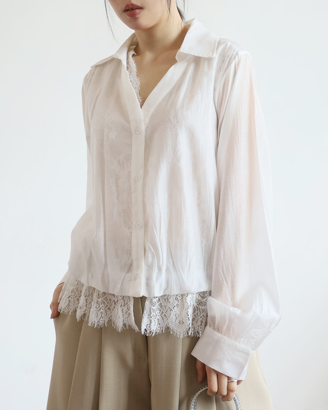Lace Layer Silky Shirt