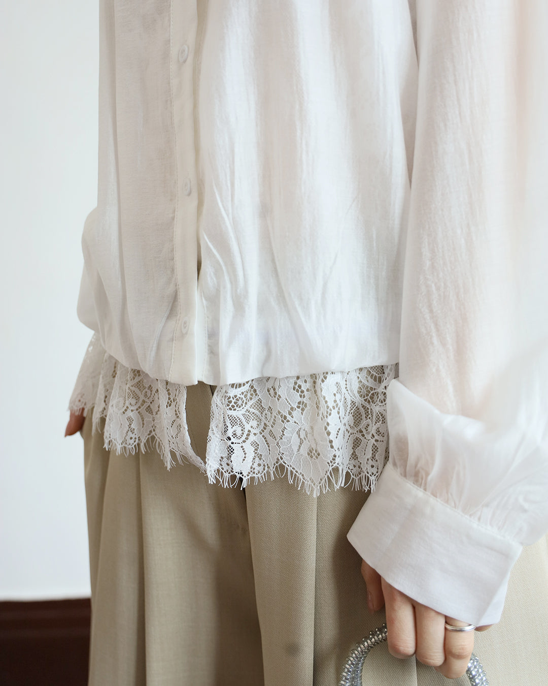 Lace Layer Silky Shirt